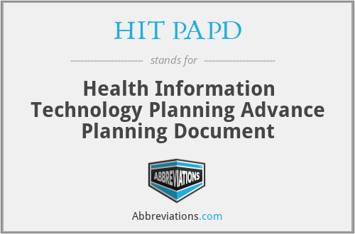 HIT PAPD - Health Information Technology Planning Advance Planning Document